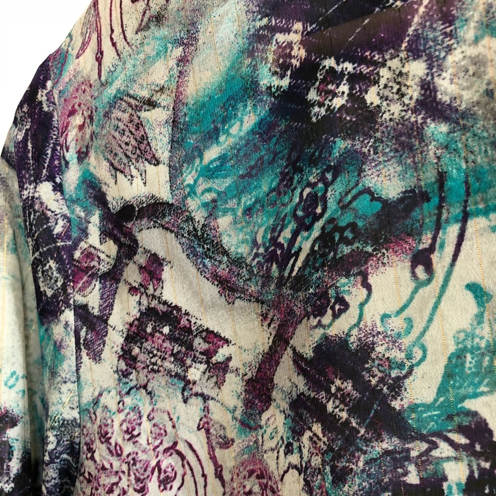 Chicos Long Sleeve Top Button Down Sheer Paisley - Picture 6 of 8